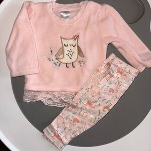 Pink Owl Fleece Baby Matching Pant Set, Owl, Woodland Animals